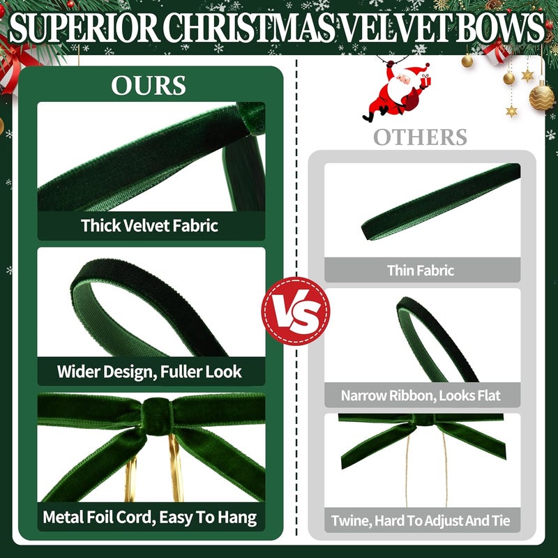 Lavwix 40Pcs Velvet Ribbon Bows, 5x7 Inch Pre-Tied Bows Christmas Ornaments for Xmas Tree, Garland, Wreath, Gift and Holiday Home Décor (5 x 7 Inch, Width of 3/8", Dark Green) - Image 3